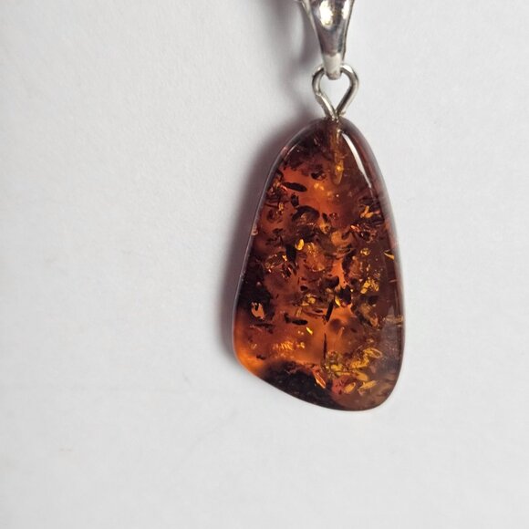 Genuine Amber Pendant Necklace on 24" Italian 925 Sterling Silver Box Chain - Picture 5 of 13
